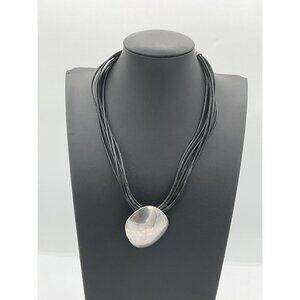 Sarah Coventry Modernist Silver Pendant Multi-Strand Piano Wire Necklace